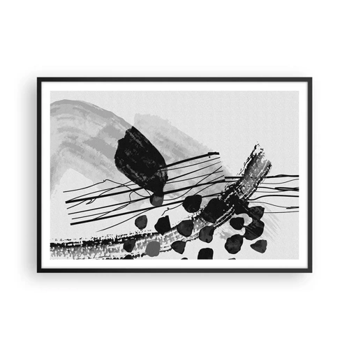 Poster in black frame - Black and White Organic Abstraction - 100x70 cm