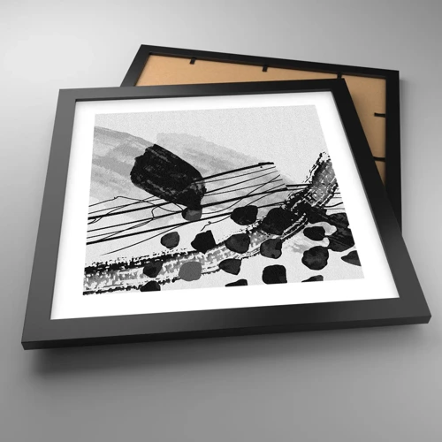 Poster in black frame - Black and White Organic Abstraction - 30x30 cm