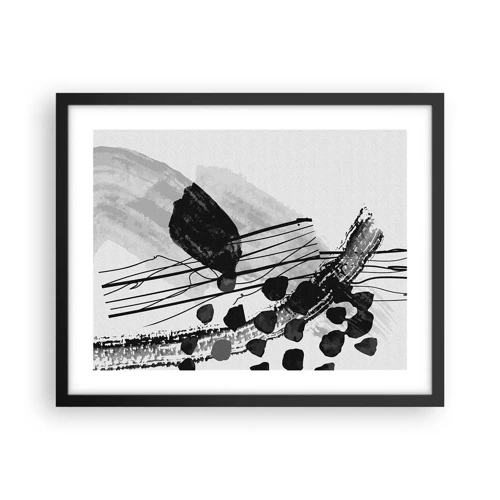Poster in black frame - Black and White Organic Abstraction - 50x40 cm