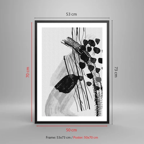 Poster in black frame - Black and White Organic Abstraction - 50x70 cm