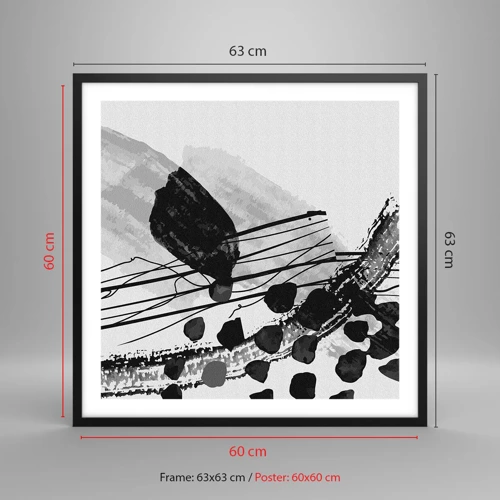 Poster in black frame - Black and White Organic Abstraction - 60x60 cm