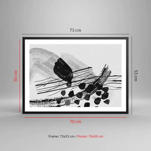 Poster in black frame - Black and White Organic Abstraction - 70x50 cm