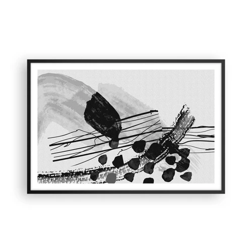 Poster in black frame - Black and White Organic Abstraction - 91x61 cm