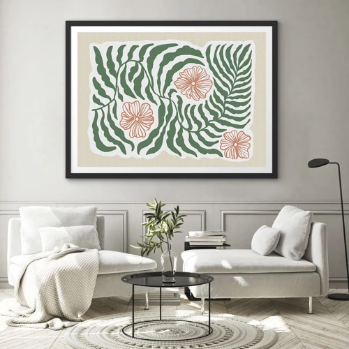 Poster in black frame - Blossoming in Green - 70x50 cm