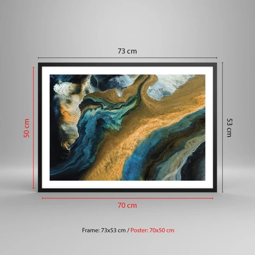 Poster in black frame - Blue -Yellow - Mutal Influences - 70x50 cm