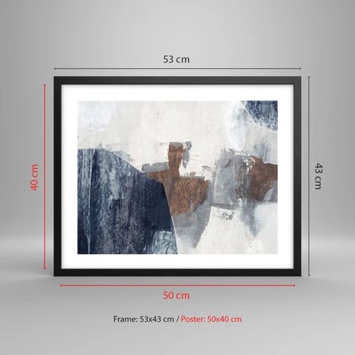Poster in black frame - Blue and Brown Shapes - 50x40 cm