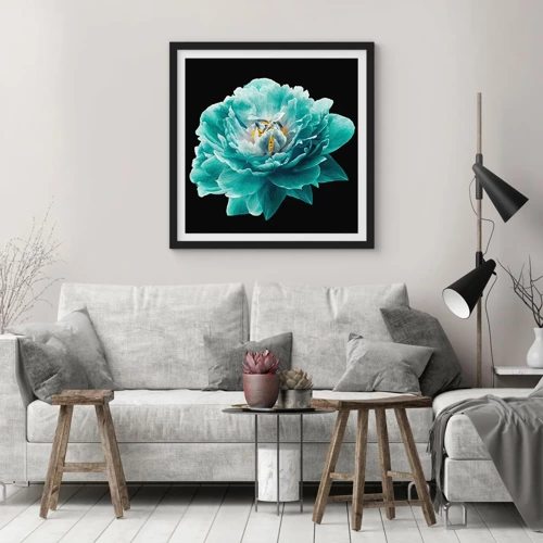 Poster in black frame - Blue and Gold Petals - 30x30 cm