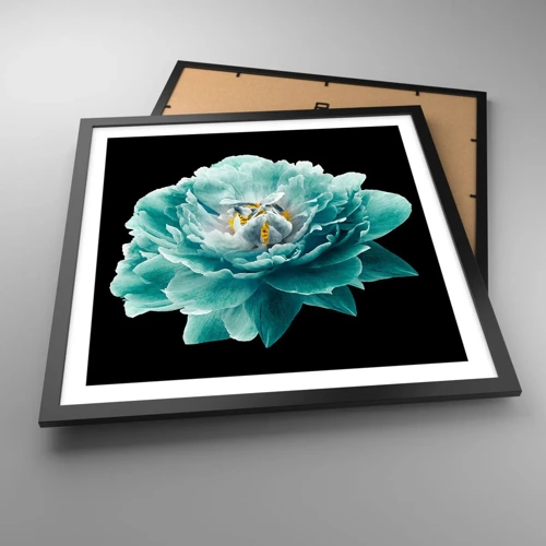 Poster in black frame - Blue and Gold Petals - 50x50 cm