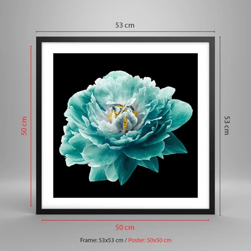 Poster in black frame - Blue and Gold Petals - 50x50 cm