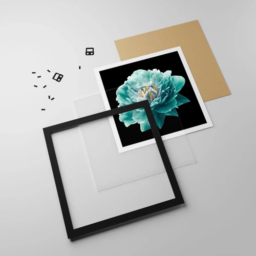 Poster in black frame - Blue and Gold Petals - 50x50 cm