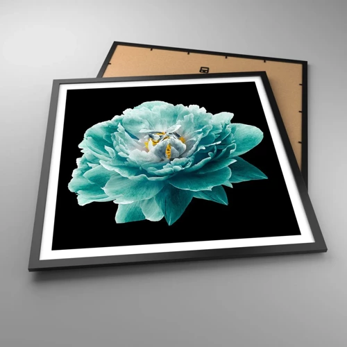 Poster in black frame - Blue and Gold Petals - 60x60 cm