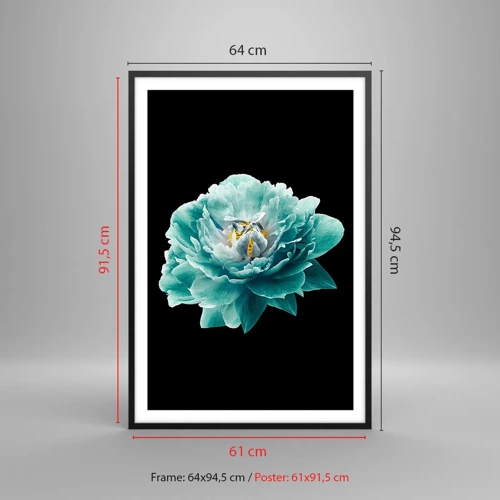 Poster in black frame - Blue and Gold Petals - 61x91 cm