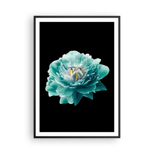 Poster in black frame - Blue and Gold Petals - 70x100 cm