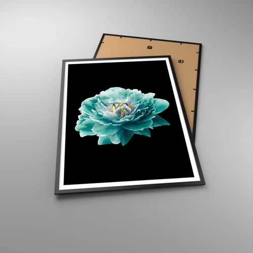 Poster in black frame - Blue and Gold Petals - 70x100 cm