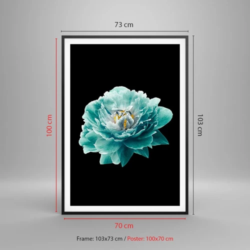 Poster in black frame - Blue and Gold Petals - 70x100 cm