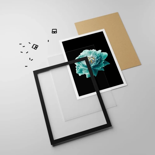 Poster in black frame - Blue and Gold Petals - 70x100 cm