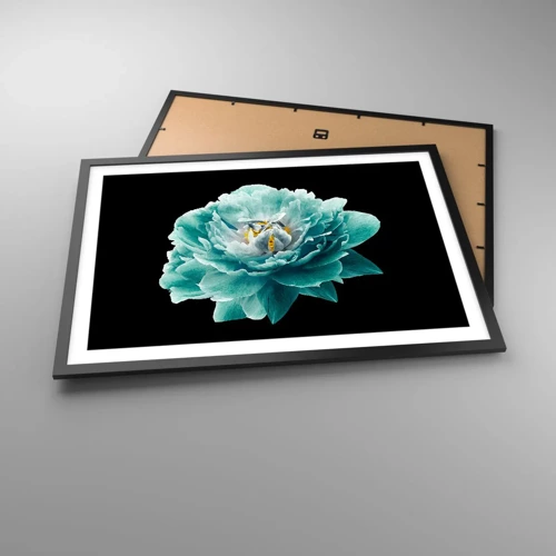 Poster in black frame - Blue and Gold Petals - 70x50 cm