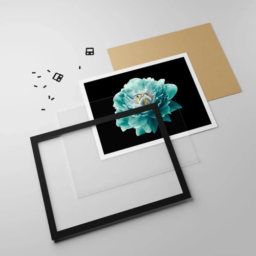 Poster in black frame - Blue and Gold Petals - 91x61 cm