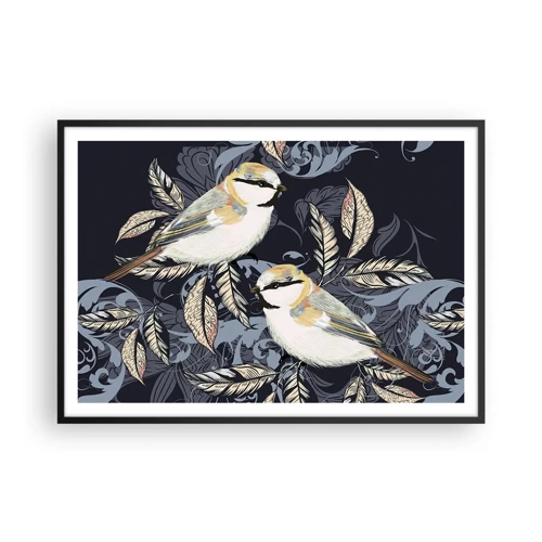 Poster in black frame - Blue and Yellow Chirp - 100x70 cm