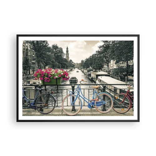 Poster in black frame - Colour of a Street in Amsterdam - 100x70 cm