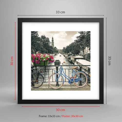 Poster in black frame - Colour of a Street in Amsterdam - 30x30 cm