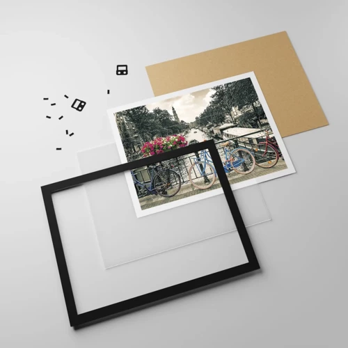 Poster in black frame - Colour of a Street in Amsterdam - 40x30 cm