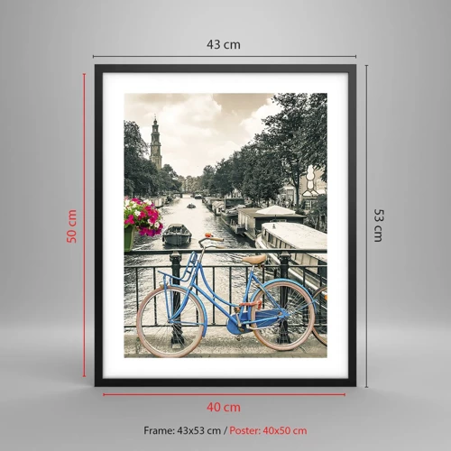 Poster in black frame - Colour of a Street in Amsterdam - 40x50 cm