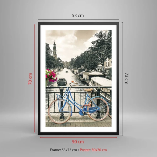 Poster in black frame - Colour of a Street in Amsterdam - 50x70 cm