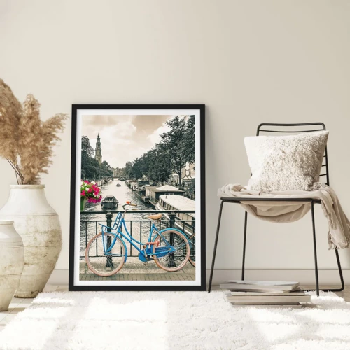 Poster in black frame - Colour of a Street in Amsterdam - 50x70 cm