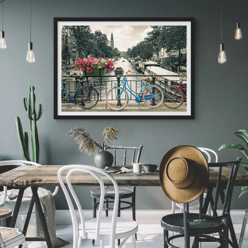 Poster in black frame - Colour of a Street in Amsterdam - 70x50 cm