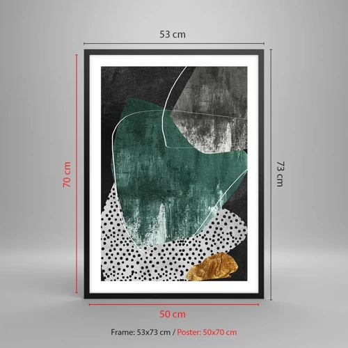 Poster in black frame - Colourful Abstract with a Golden Petal - 50x70 cm