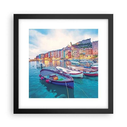 Poster in black frame - Colourful Evening in a Port - 30x30 cm