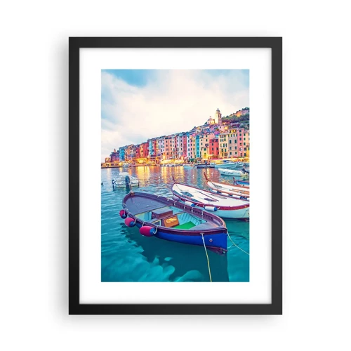 Poster in black frame - Colourful Evening in a Port - 30x40 cm