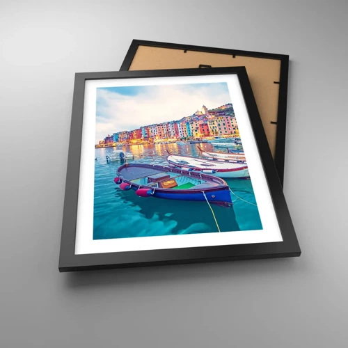 Poster in black frame - Colourful Evening in a Port - 30x40 cm