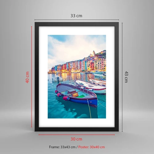 Poster in black frame - Colourful Evening in a Port - 30x40 cm