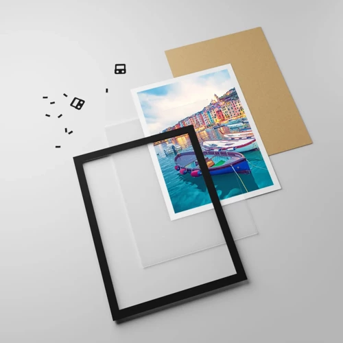 Poster in black frame - Colourful Evening in a Port - 30x40 cm