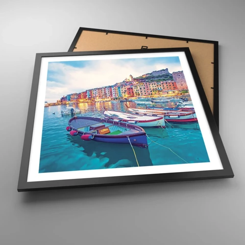 Poster in black frame - Colourful Evening in a Port - 50x50 cm