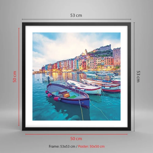 Poster in black frame - Colourful Evening in a Port - 50x50 cm