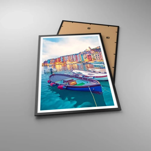 Poster in black frame - Colourful Evening in a Port - 61x91 cm