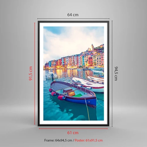 Poster in black frame - Colourful Evening in a Port - 61x91 cm