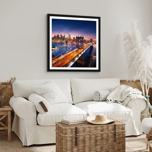 Poster in black frame - Down the Illuminated Bridge - 40x40 cm