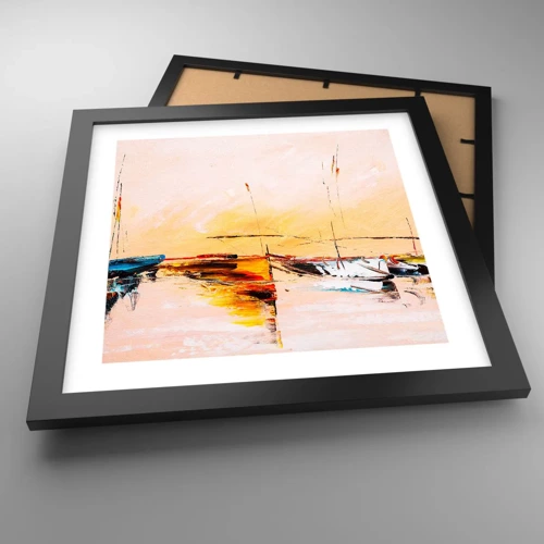 Poster in black frame - Evening at the Harbour - 30x30 cm