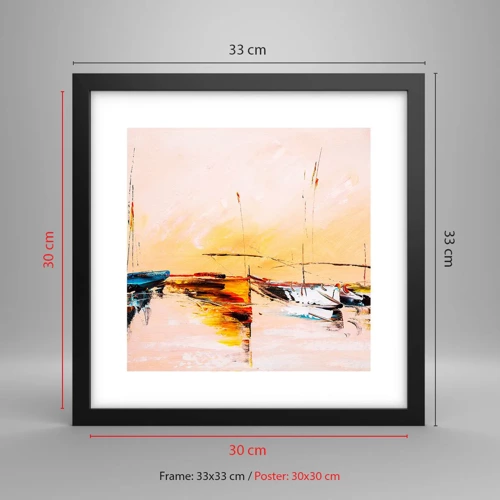 Poster in black frame - Evening at the Harbour - 30x30 cm