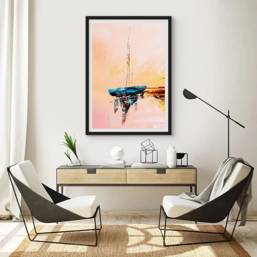 Poster in black frame - Evening at the Harbour - 30x40 cm