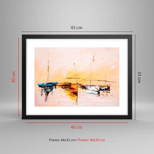 Poster in black frame - Evening at the Harbour - 40x30 cm