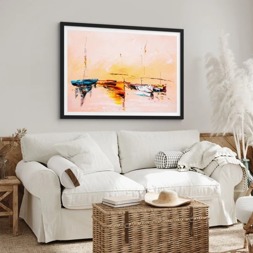 Poster in black frame - Evening at the Harbour - 40x30 cm