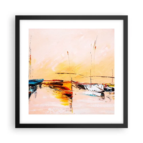 Poster in black frame - Evening at the Harbour - 40x40 cm