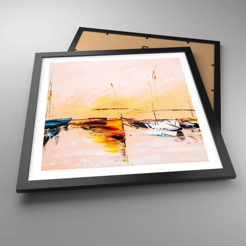 Poster in black frame - Evening at the Harbour - 40x40 cm