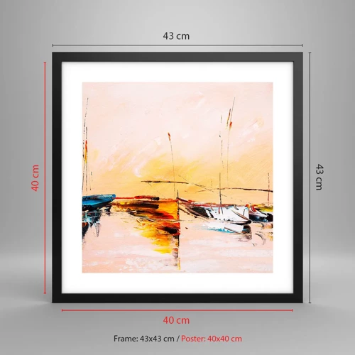 Poster in black frame - Evening at the Harbour - 40x40 cm