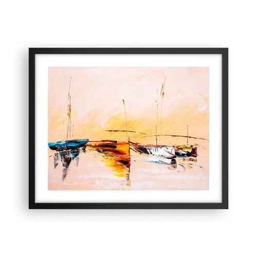 Poster in black frame - Evening at the Harbour - 50x40 cm